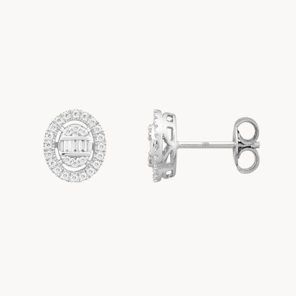 PENDIENTES HALO OVALADO DIAMANTES BRILLANTE Y BAGUETTE