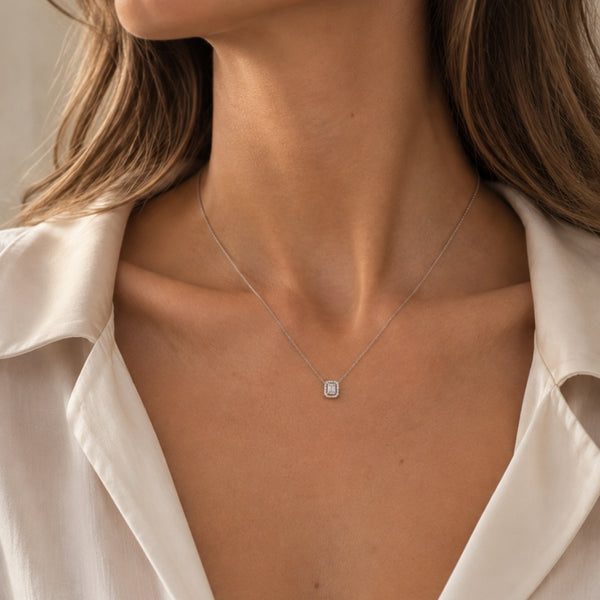 COLGANTE HALO OCTOGONAL DIAMANTES BRILLANTE Y BAGUETTE