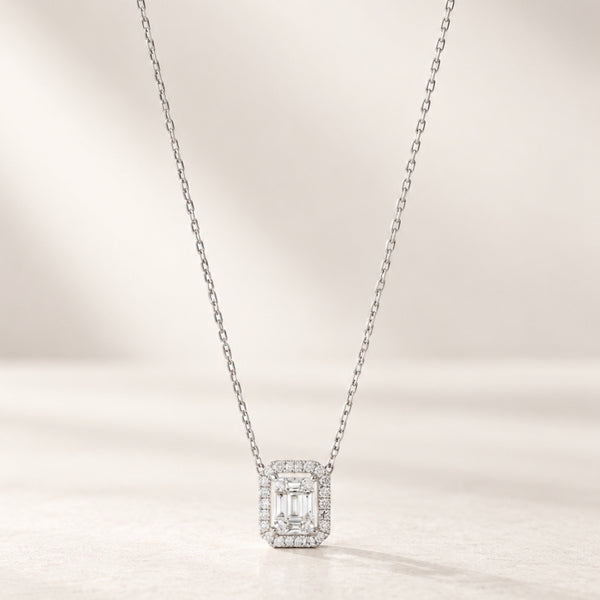 COLGANTE HALO OCTOGONAL DIAMANTES BRILLANTE Y BAGUETTE