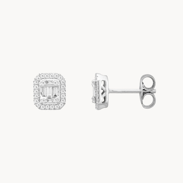 PENDIENTES HALO OCTOGONAL CON DIAMANTES BRILLANTE Y BAGUETTE