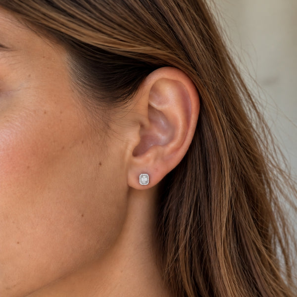 PENDIENTES HALO OCTOGONAL CON DIAMANTES BRILLANTE Y BAGUETTE