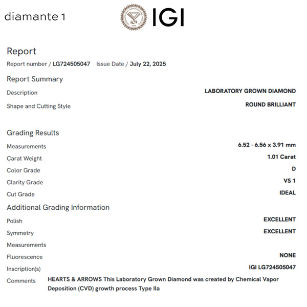 PENDIENTES DIAMANTES CREADOS 2.020 QUILATES CERTIFICADO IGI