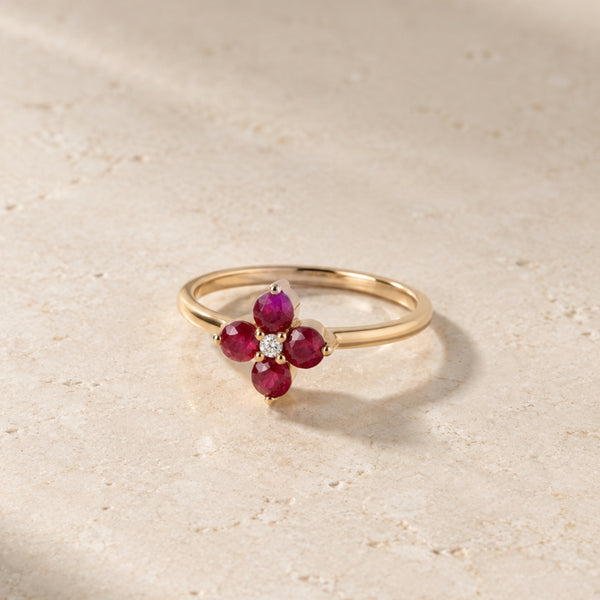 ANILLO FLOR RUBIES CON DIAMANTE