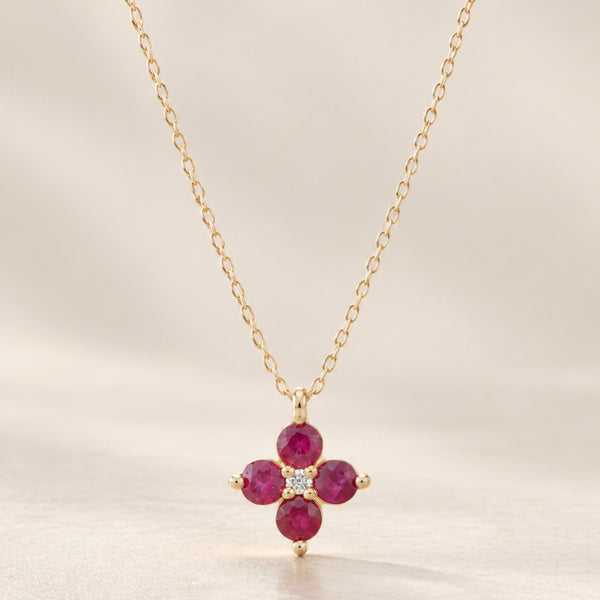 COLGANTE FLOR CON RUBIES Y DIAMANTES