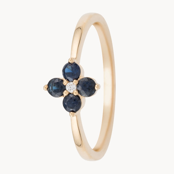ANILLO FLOR ZAFIROS CON DIAMANTE
