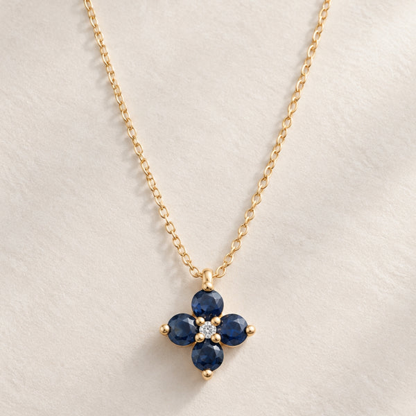 COLGANTE FLOR CON ZAFIROS Y DIAMANTES