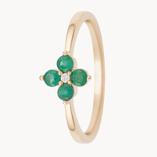 ANILLO FLOR ESMERALDAS CON DIAMANTE