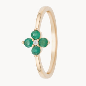 ANILLO FLOR ESMERALDAS CON DIAMANTE