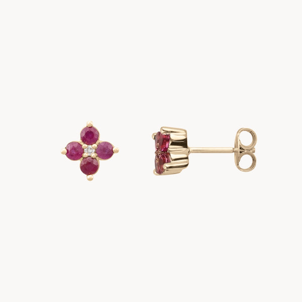 PENDIENTES FLOR RUBIES CON DIAMANTE