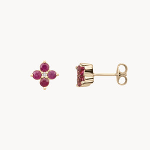 PENDIENTES FLOR RUBIES CON DIAMANTE