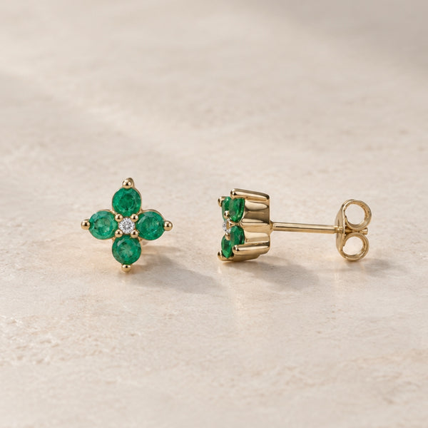 PENDIENTES FLOR ESMERALDAS CON DIAMANTE
