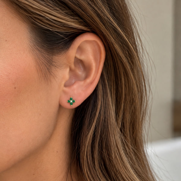 PENDIENTES FLOR ESMERALDAS CON DIAMANTE