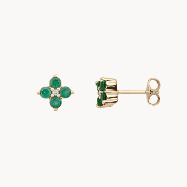 PENDIENTES FLOR ESMERALDAS CON DIAMANTE
