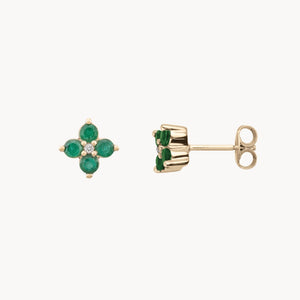 PENDIENTES FLOR ESMERALDAS CON DIAMANTE