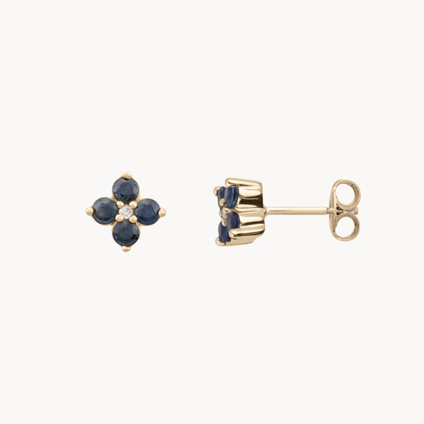 PENDIENTES FLOR ZAFIROS CON DIAMANTE