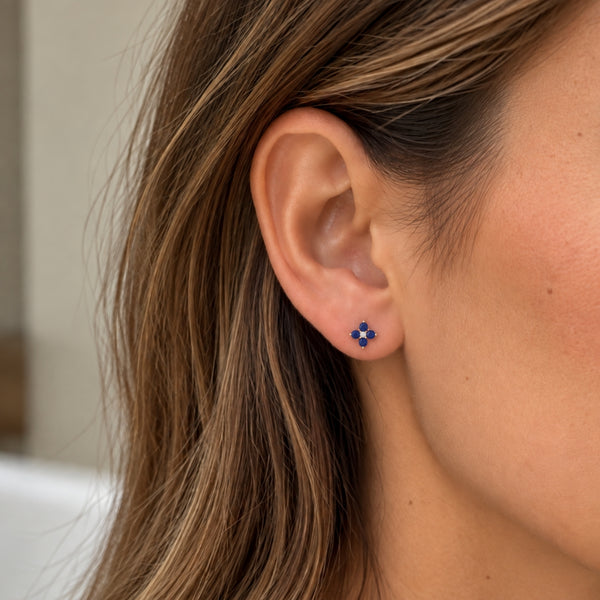 PENDIENTES FLOR ZAFIROS CON DIAMANTE