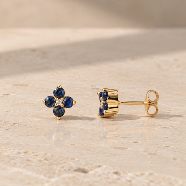 PENDIENTES FLOR ZAFIROS CON DIAMANTE