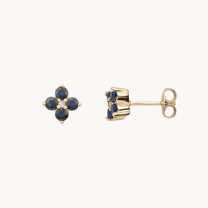 PENDIENTES FLOR ZAFIROS CON DIAMANTE