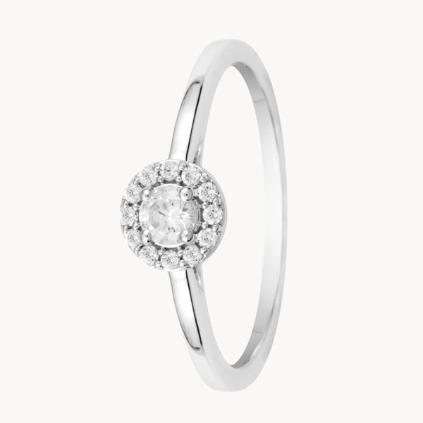 ANILLO DIAMANTE TALLA BRILLANTE CON HALO DE DIAMANTES