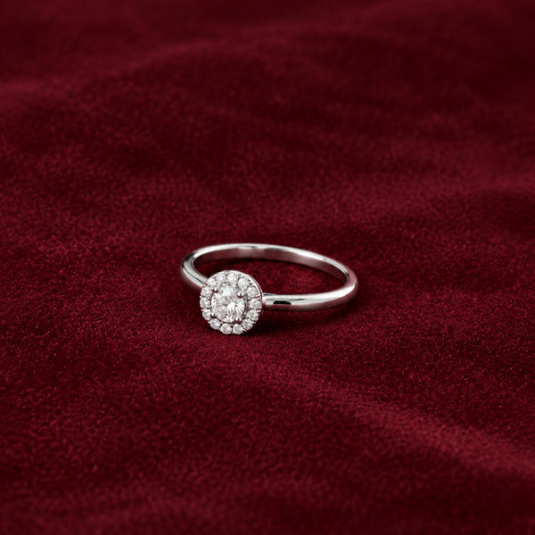 ANILLO DIAMANTE TALLA BRILLANTE CON HALO DE DIAMANTES