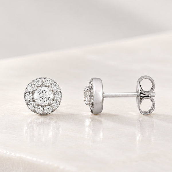 PENDIENTES TALLA BRILLANTE CON HALO DE DIAMANTES