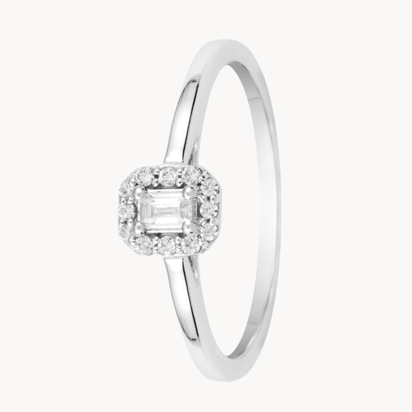 ANILLO DIAMANTE TALLA BAGUETTE CON HALO DE DIAMANTES