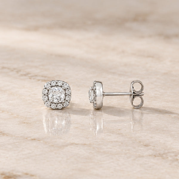 PENDIENTES TALLA CUSHION CON HALO DE DIAMANTES