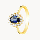 ANILLO ZAFIRO 7X5MM Y DIAMANTES CREADOS 0.30 QUILATES DIANE III