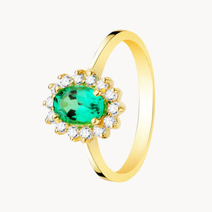 ANILLO ESMERALDA 7X5MM Y ORLA DE DIAMANTES CREADOS 0.30 QUILATES DIANE II