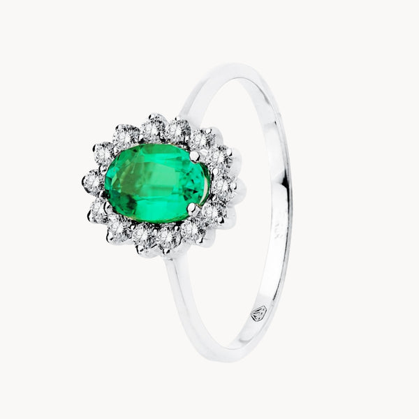 ANILLO ESMERALDA 7x5MM Y DIAMANTES 0.30 QILATES DIANE II