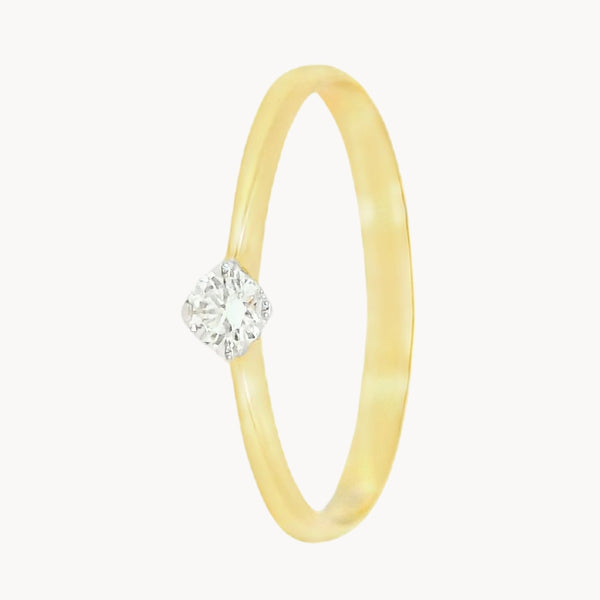 ANILLO SOLITARIO BICOLOR CON DIAMANTE ROMBO 0.11 QUILATES MERITA
