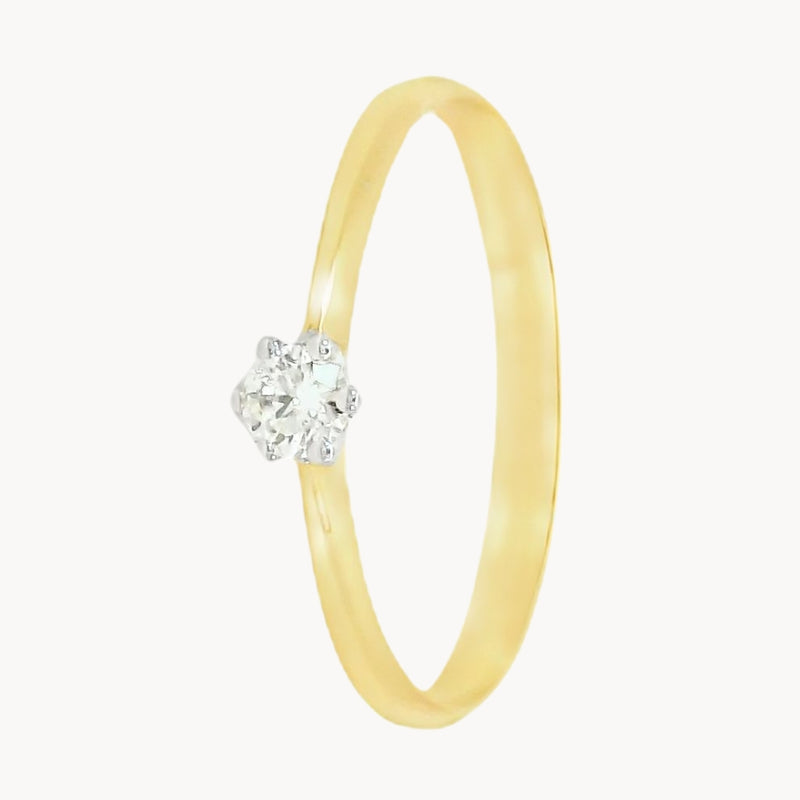 ANILLO SOLITARIO BICOLOR SEIS GARRAS CON DIAMANTE 0.11 QUILATES MERITA
