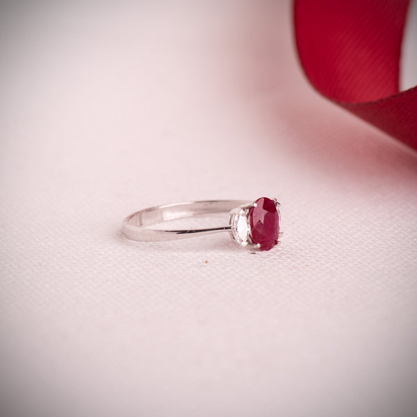OVAL RUBY RING WITH LAB-GROWN MARQUISE DIAMONDS