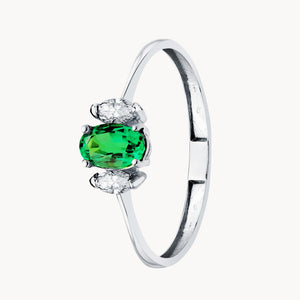 ANILLO CON ESMERALDA OVAL Y DIAMANTES CREADOS MARQUISE