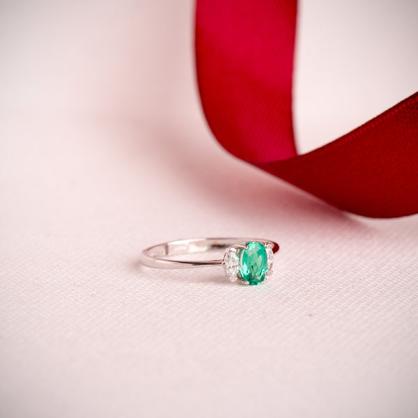 OVAL EMERALD RING WITH LAB-GROWN MARQUISE DIAMONDS