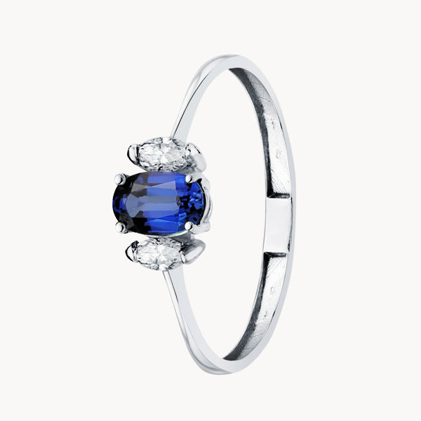 OVAL SAPPHIRE AND MARQUISE CREATED DIAMOND RING