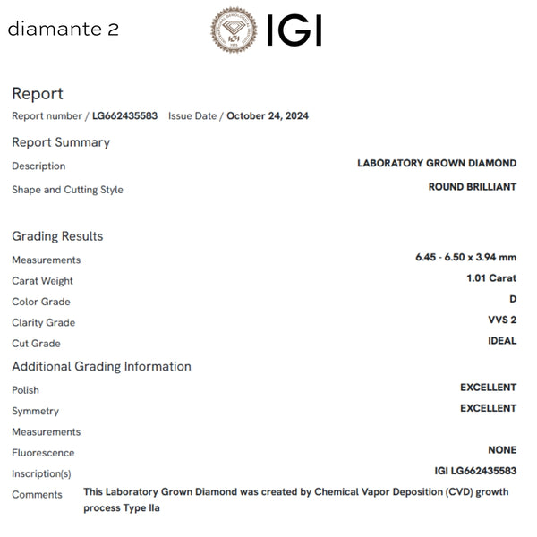 PENDIENTES DIAMANTES CREADOS 2.020 QUILATES CERTIFICADO IGI