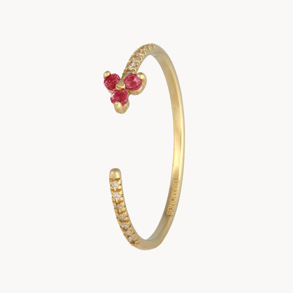 Anillo abierto Oro 18kt rubies y diamantes Brigita