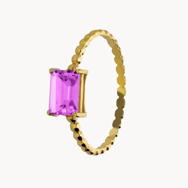 Anillo Oro 18kt bolas con amatista rosa Laila