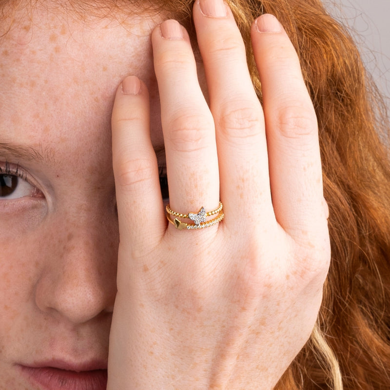 Anillo doble Oro 18kt circonitas y mariposas Hemera