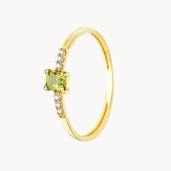 anillo oro 18kt olivino y diamantes delia