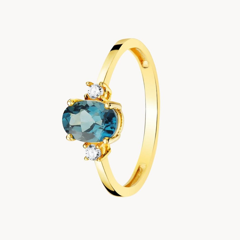 Anillo Oro 18kt topacio london blue y circonitas Stella II