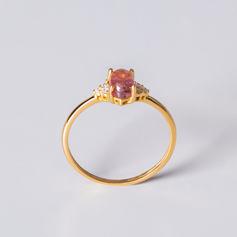 Anillo Oro 18 kt con turmalina rosa cabujón y diamantes Allegra