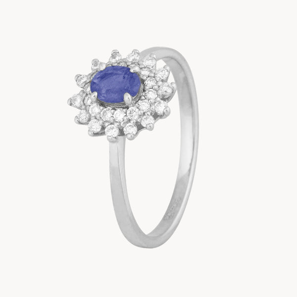 Anillo Oro blanco 18kt zafiro y doble orla de diamantes Naomi