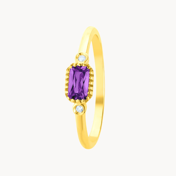 Anillo Oro 18 kilates amatista y diamantes Birthday Stone febrero