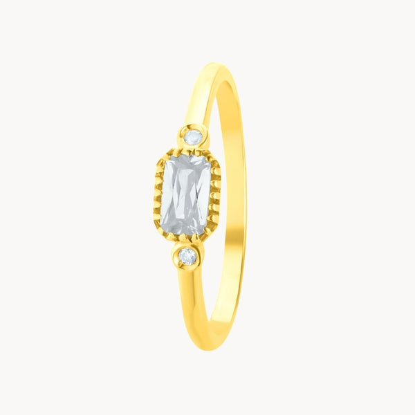 Anillo Oro 18 kilates con topacio blanco y diamantes Birthday Stone marzo