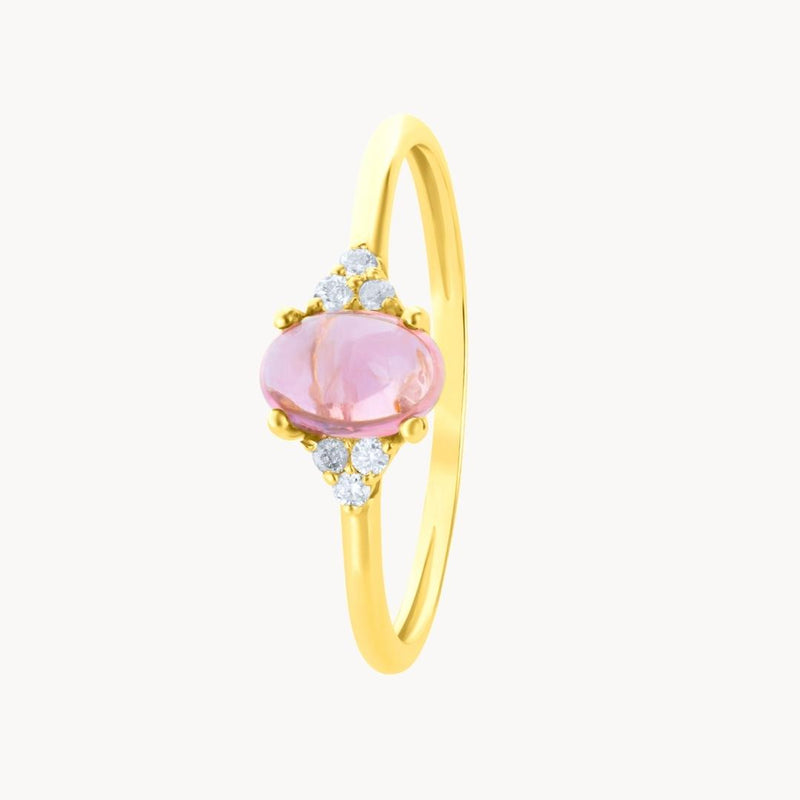 Anillo Oro 18 kilates con turmalina rosa cabujón y diamantes Allegra