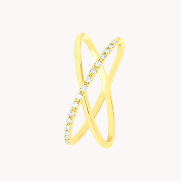 Anillo Oro 18 kilates doble cruzado con diamantes Magdi