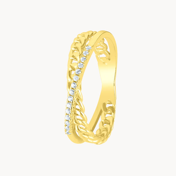 Anillo Oro 18 kilates doble eslabones y circonitas Mable