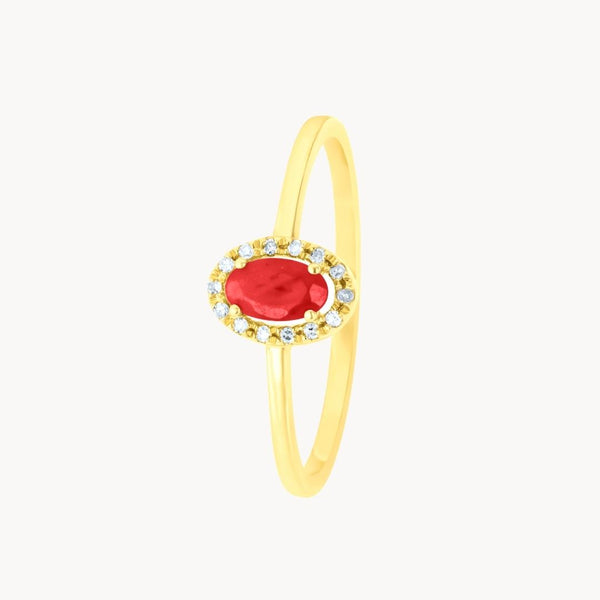 Anillo Oro 18 kilates rubi y orla diamantes Lelia